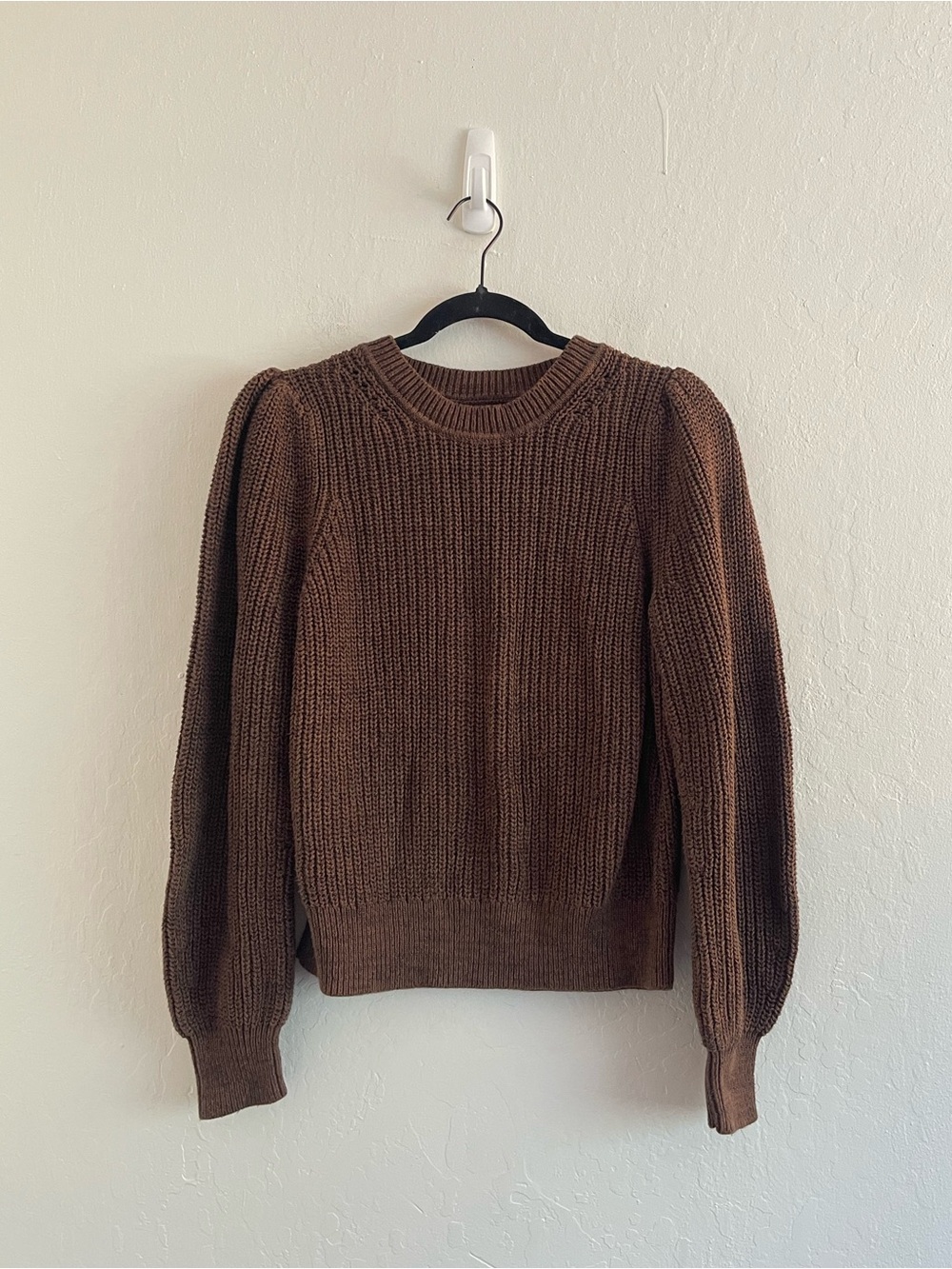 GAP Balloon Sleeve Sweater Shaker Knit Brown Puff Sleeve Cotton Womens Small